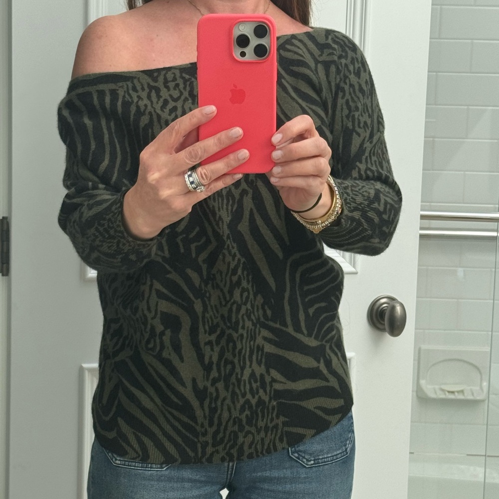 White + Warren Olive Knit Sweater